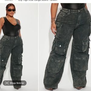 Lily High Rise Cargo Jeans - Green